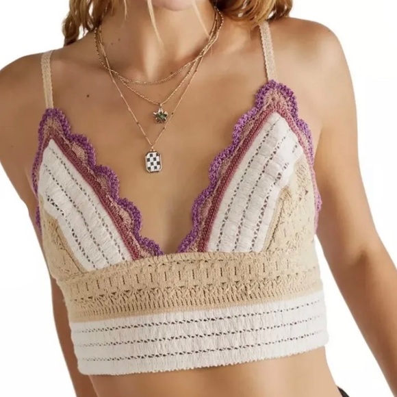 Free People Intimately Weekend Soft Pink Combo Crochet Bralette Top size Small - Picture 1 of 9